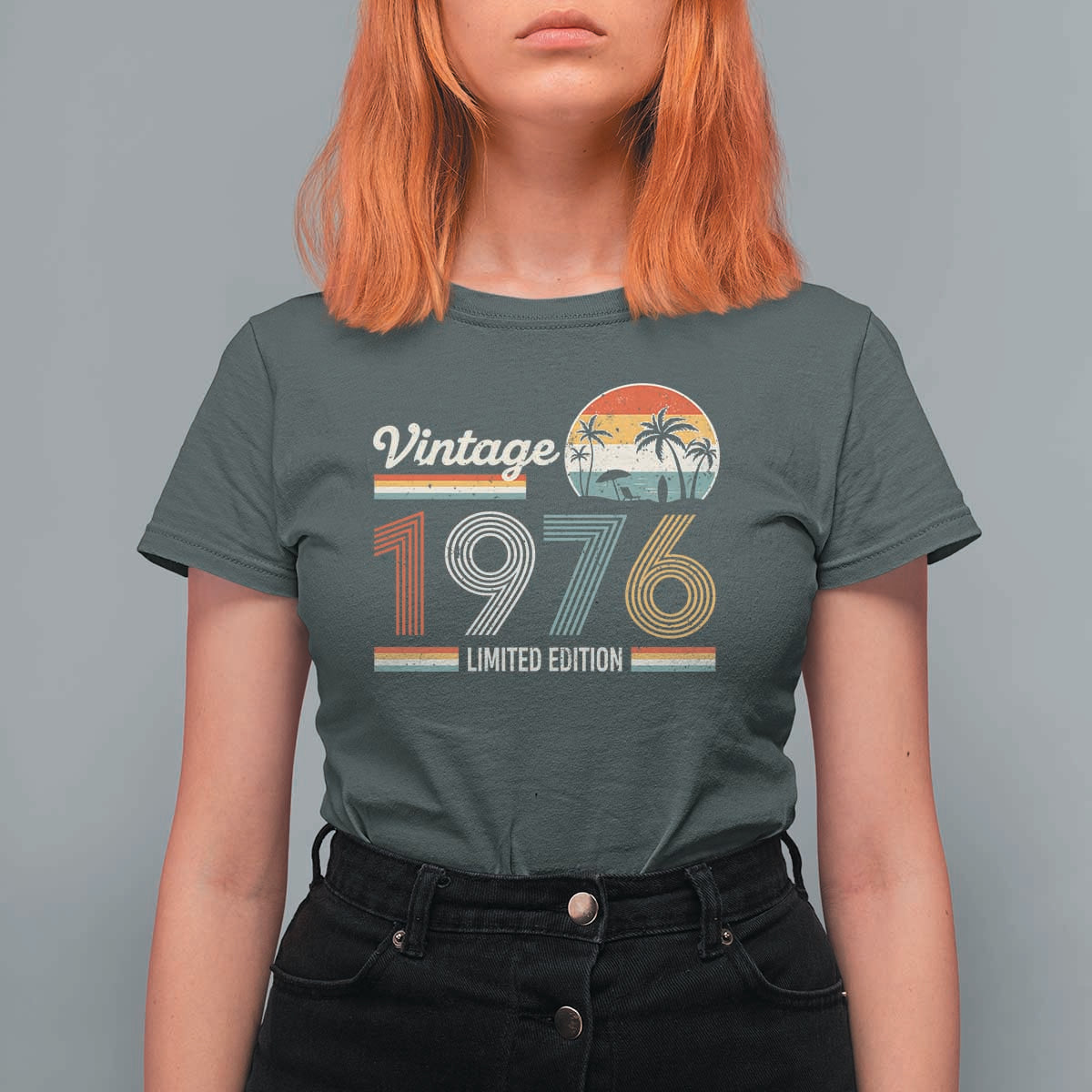 Vintage 1976 Limited Edition T Shirt For Women Retro Sunset 50th Birthday Graphic