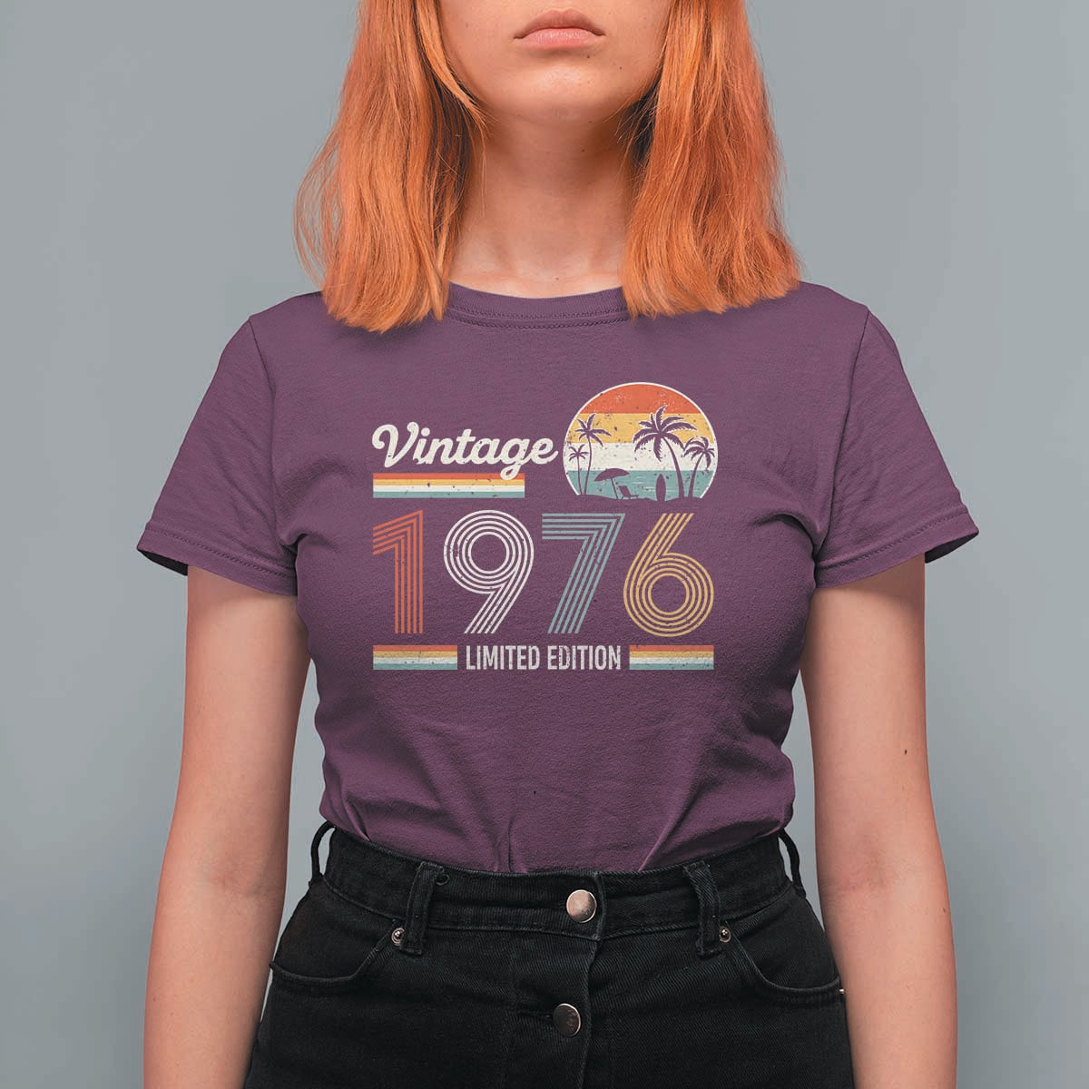 Vintage 1976 Limited Edition T Shirt For Women Retro Sunset 50th Birthday Graphic