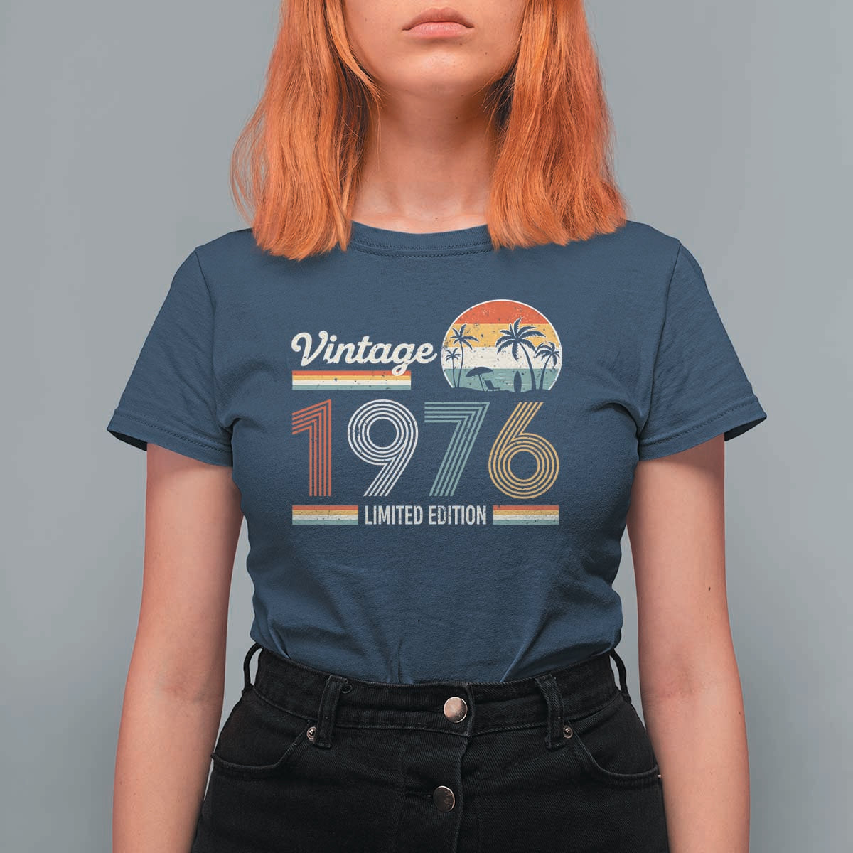 Vintage 1976 Limited Edition T Shirt For Women Retro Sunset 50th Birthday Graphic