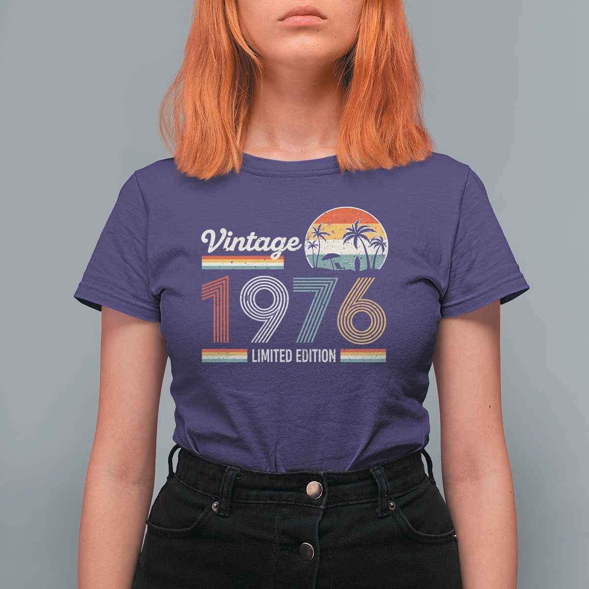 Vintage 1976 Limited Edition T Shirt For Women Retro Sunset 50th Birthday Graphic