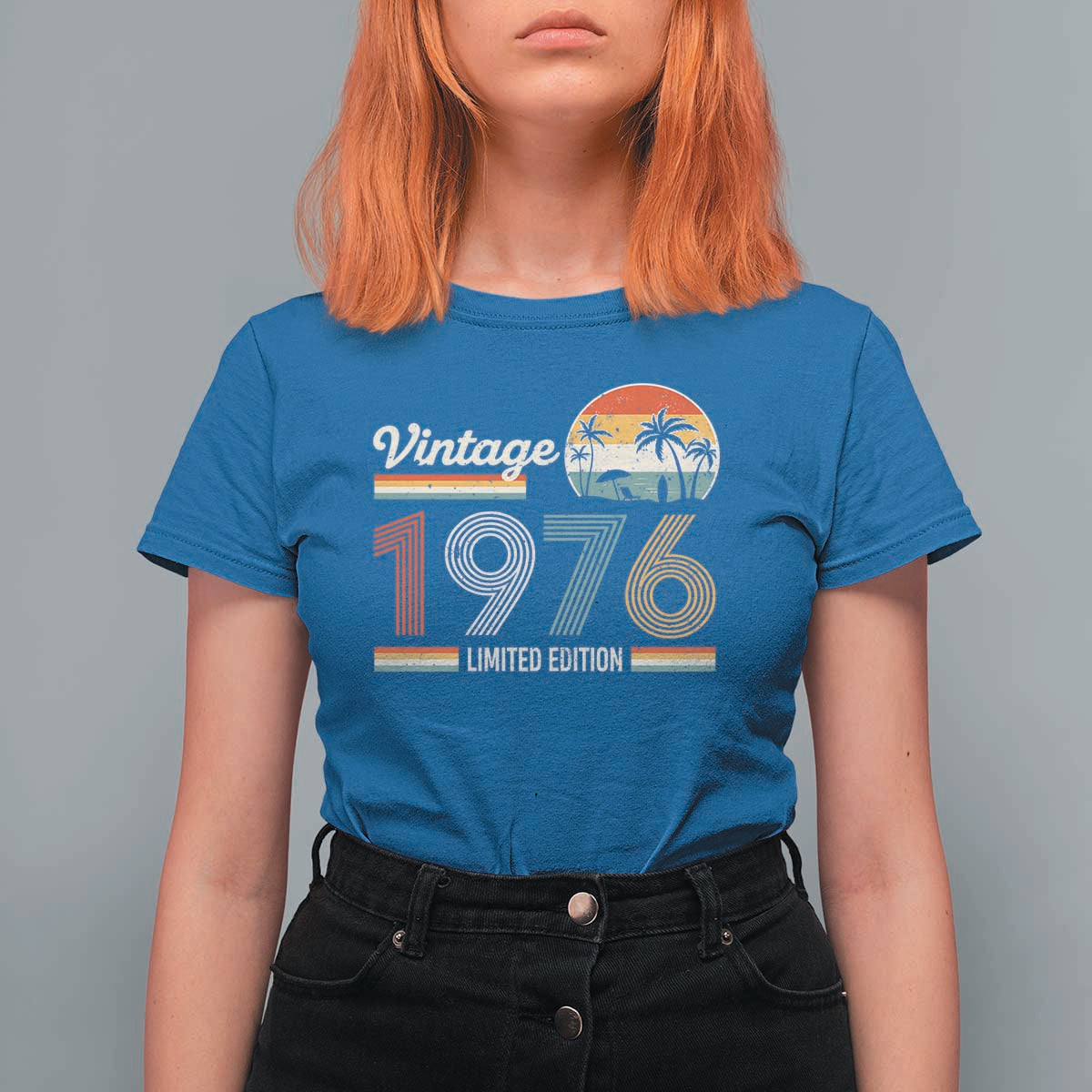 Vintage 1976 Limited Edition T Shirt For Women Retro Sunset 50th Birthday Graphic