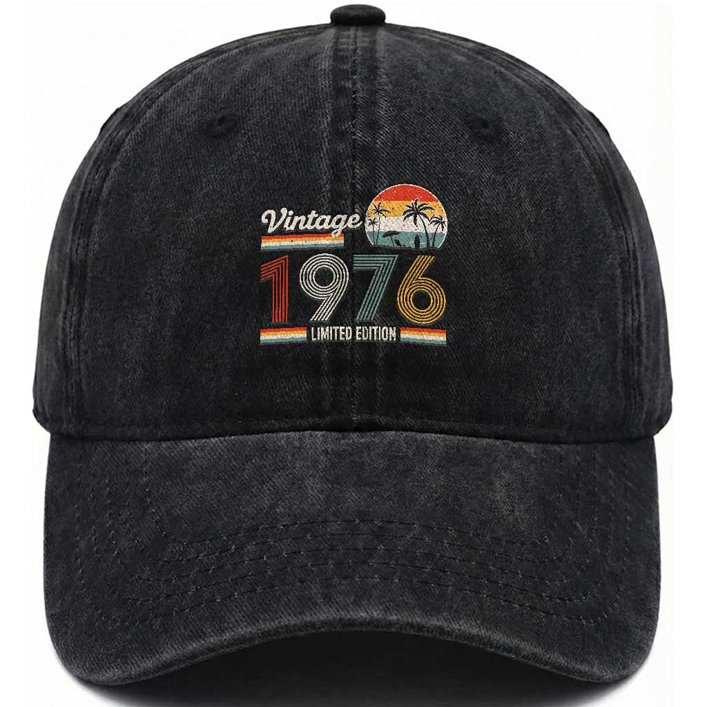 Vintage 1976 Limited Edition Washed Cotton Baseball Cap Retro Sunset 50th Birthday Graphic