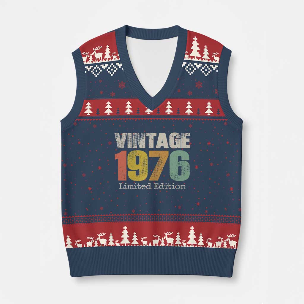 Vintage 1976 Limited Edition V-Neck Knit Sweater Vest Distressed Retro Typography 50th Birthday