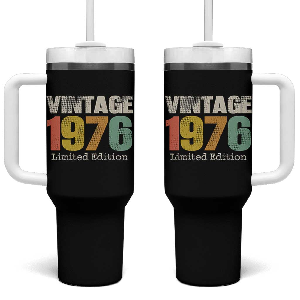 Vintage 1976 Limited Edition Tumbler With Handle Distressed Retro Typography 50th Birthday