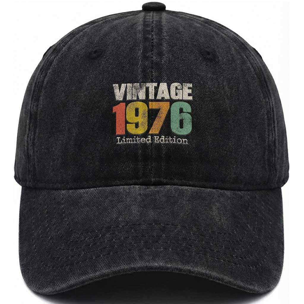 Vintage 1976 Limited Edition Washed Cotton Baseball Cap Distressed Retro Typography 50th Birthday