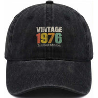 Vintage 1976 Limited Edition Washed Cotton Baseball Cap Distressed Retro Typography 50th Birthday