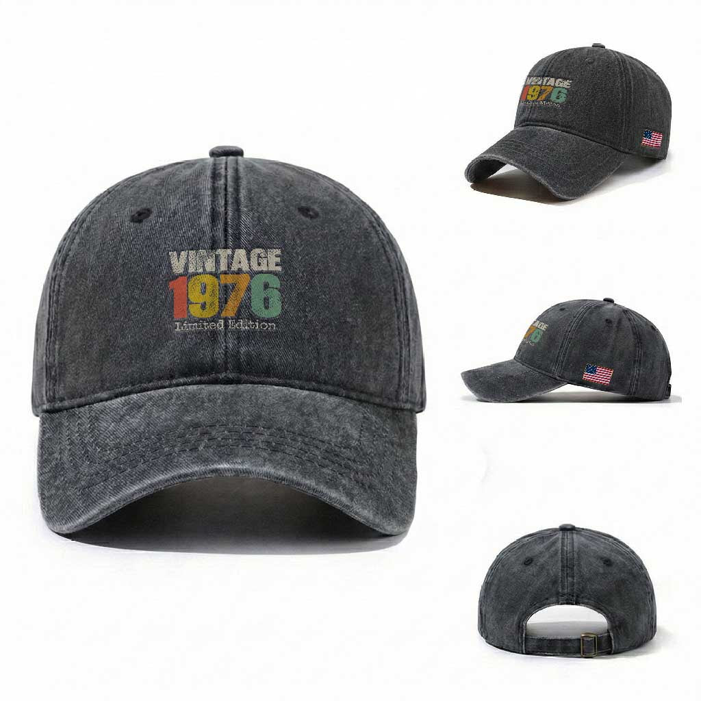 Vintage 1976 Limited Edition Washed Cotton Baseball Cap Distressed Retro Typography 50th Birthday