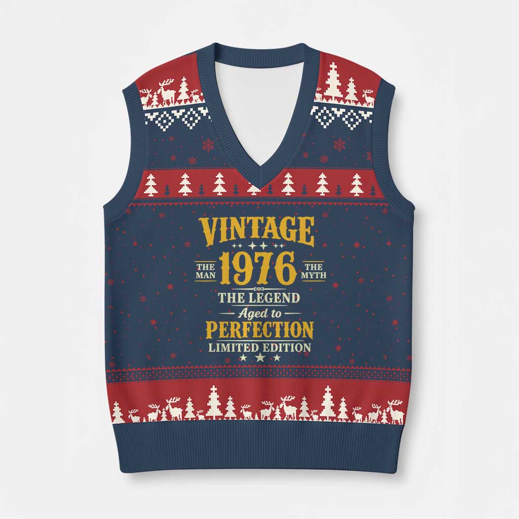 Vintage 1976 Aged to Perfection V-Neck Knit Sweater Vest Limited Edition Retro 50th Birthday