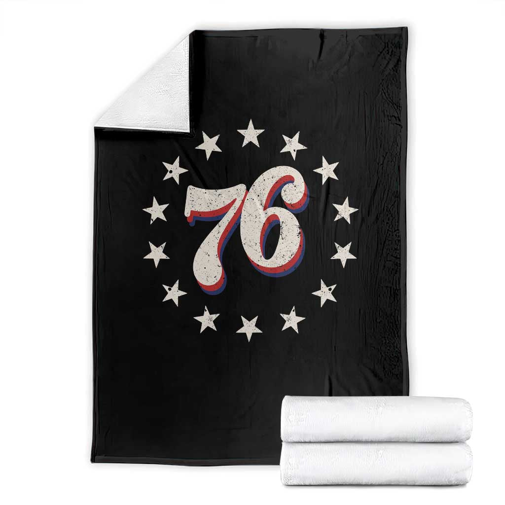 Patriotic Retro 76 American Flag Stars Circle Throw Blanket 1976 Milestone Birthday Graphic