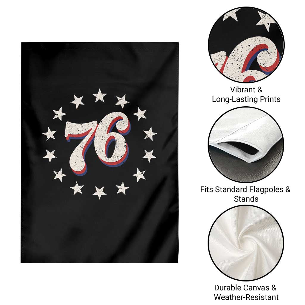 Patriotic Retro 76 American Flag Stars Circle Garden Flag 1976 Milestone Birthday Graphic