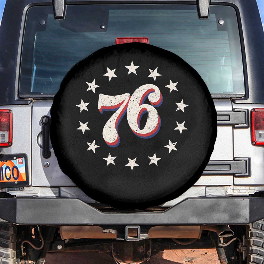 Patriotic Retro 76 American Flag Stars Circle Spare Tire Cover 1976 Milestone Birthday Graphic