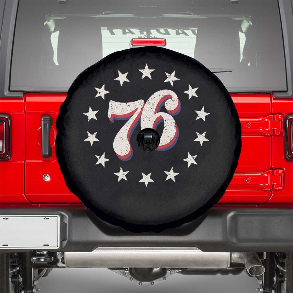 Patriotic Retro 76 American Flag Stars Circle Spare Tire Cover 1976 Milestone Birthday Graphic