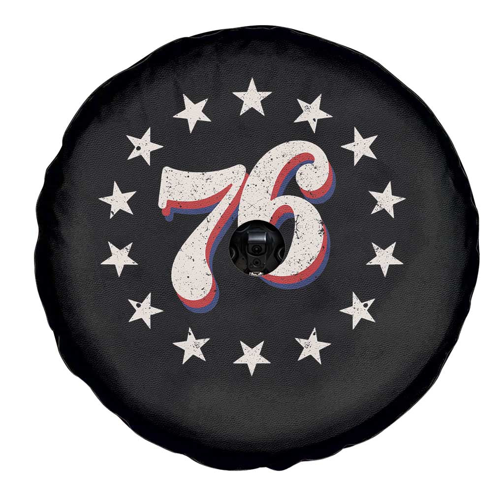 Patriotic Retro 76 American Flag Stars Circle Spare Tire Cover 1976 Milestone Birthday Graphic