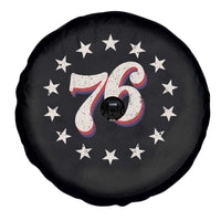 Patriotic Retro 76 American Flag Stars Circle Spare Tire Cover 1976 Milestone Birthday Graphic