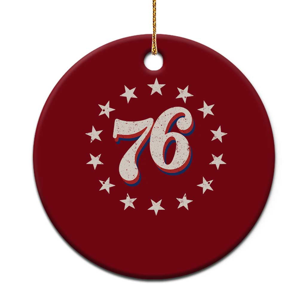 Patriotic Retro 76 American Flag Stars Circle Ceramic Ornament 1976 Milestone Birthday Graphic