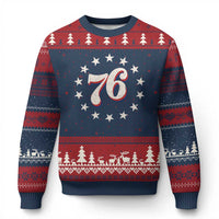 Patriotic Retro 76 American Flag Stars Circle Ugly Christmas Sweater 1976 Milestone Birthday Graphic