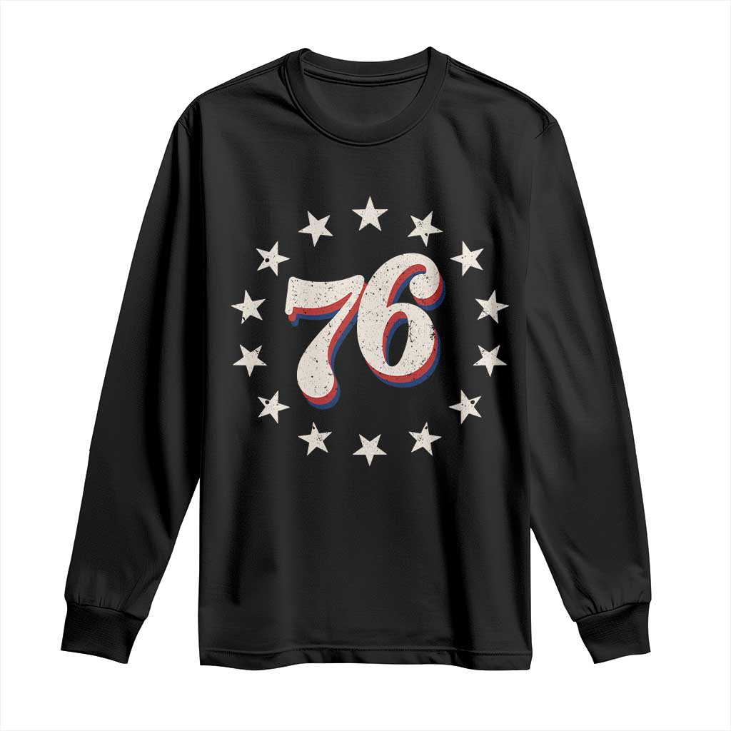 Patriotic Retro 76 American Flag Stars Circle Long Sleeve Shirt 1976 Milestone Birthday Graphic