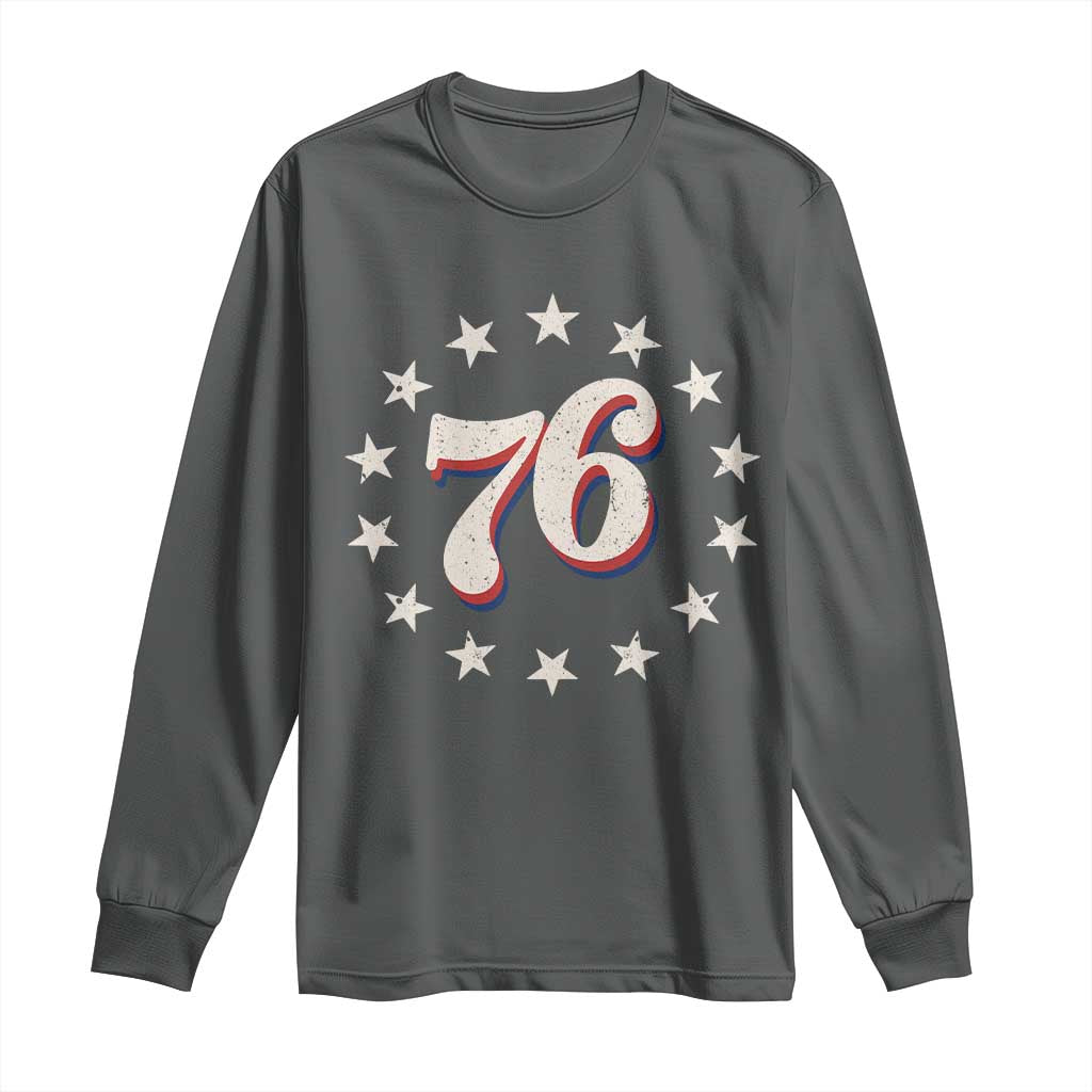Patriotic Retro 76 American Flag Stars Circle Long Sleeve Shirt 1976 Milestone Birthday Graphic