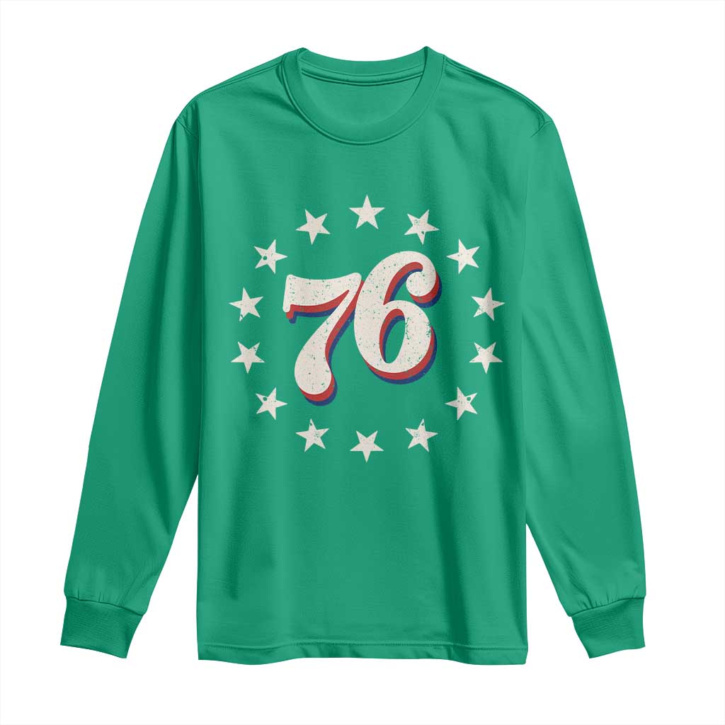 Patriotic Retro 76 American Flag Stars Circle Long Sleeve Shirt 1976 Milestone Birthday Graphic