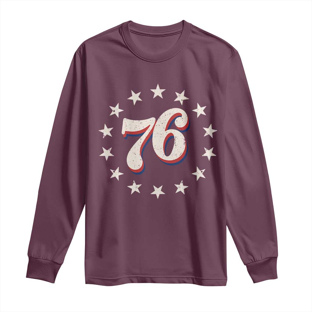 Patriotic Retro 76 American Flag Stars Circle Long Sleeve Shirt 1976 Milestone Birthday Graphic