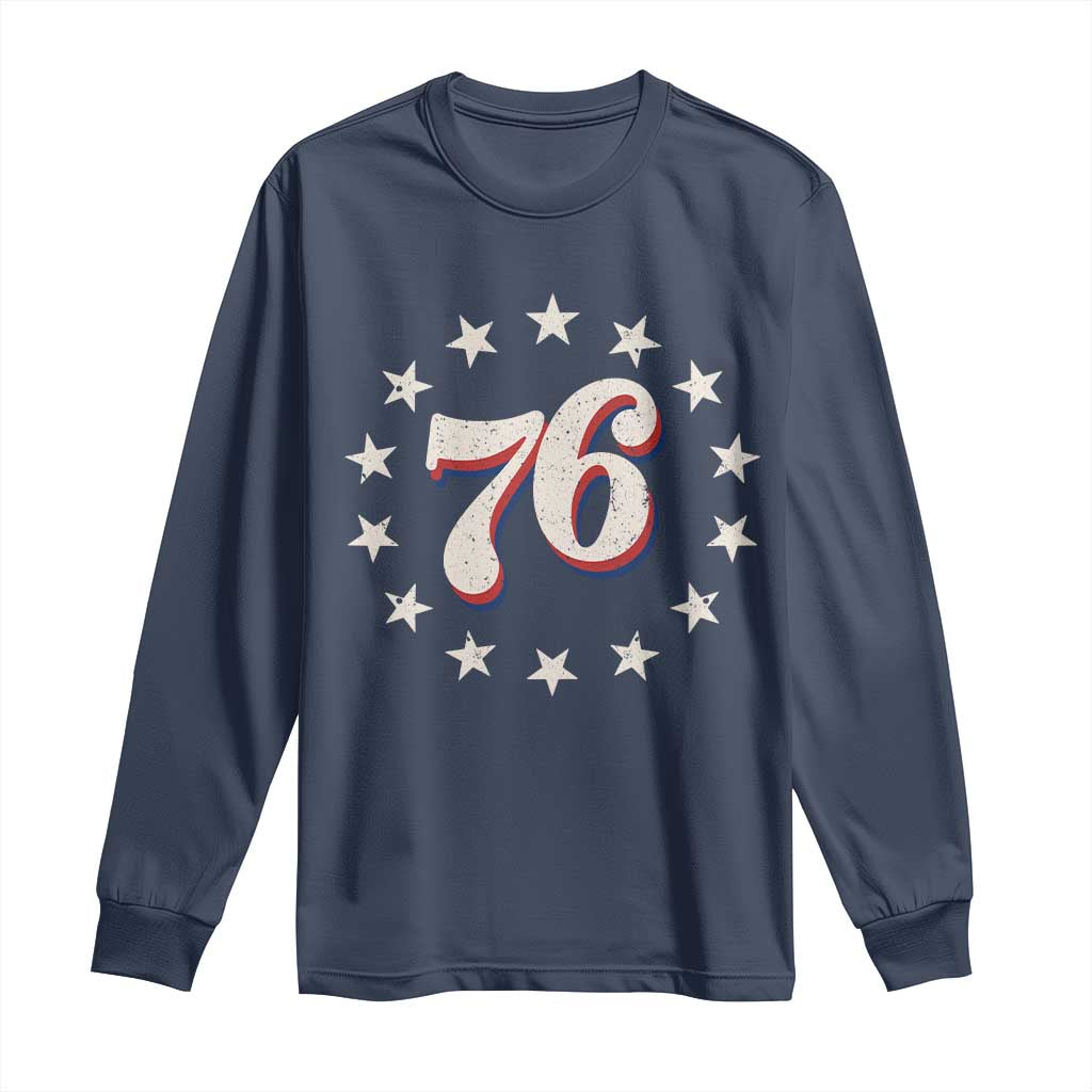 Patriotic Retro 76 American Flag Stars Circle Long Sleeve Shirt 1976 Milestone Birthday Graphic