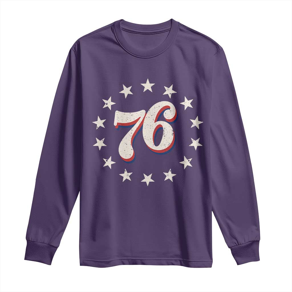 Patriotic Retro 76 American Flag Stars Circle Long Sleeve Shirt 1976 Milestone Birthday Graphic