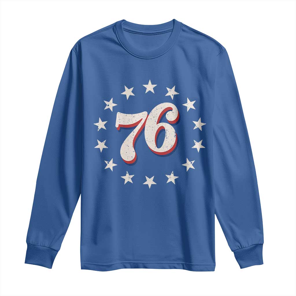 Patriotic Retro 76 American Flag Stars Circle Long Sleeve Shirt 1976 Milestone Birthday Graphic