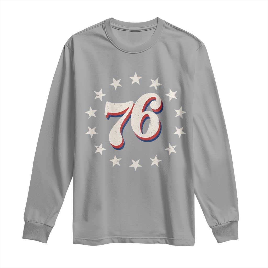 Patriotic Retro 76 American Flag Stars Circle Long Sleeve Shirt 1976 Milestone Birthday Graphic