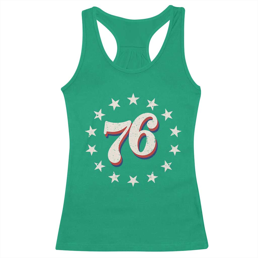 Patriotic Retro 76 American Flag Stars Circle Racerback Tank Top 1976 Milestone Birthday Graphic