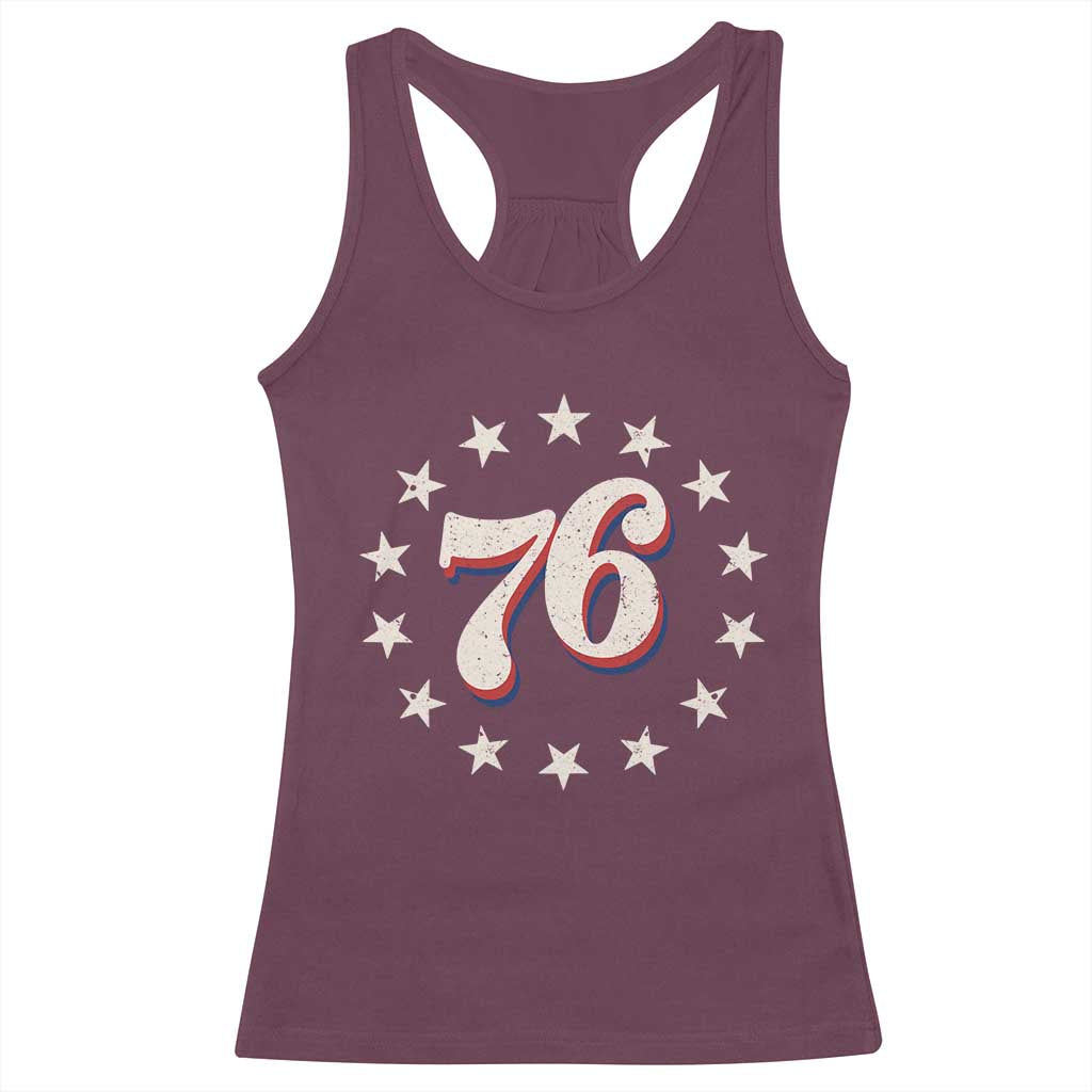 Patriotic Retro 76 American Flag Stars Circle Racerback Tank Top 1976 Milestone Birthday Graphic