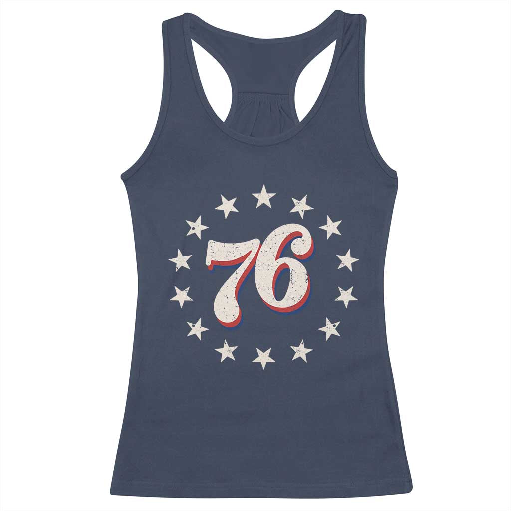 Patriotic Retro 76 American Flag Stars Circle Racerback Tank Top 1976 Milestone Birthday Graphic