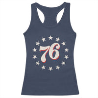 Patriotic Retro 76 American Flag Stars Circle Racerback Tank Top 1976 Milestone Birthday Graphic