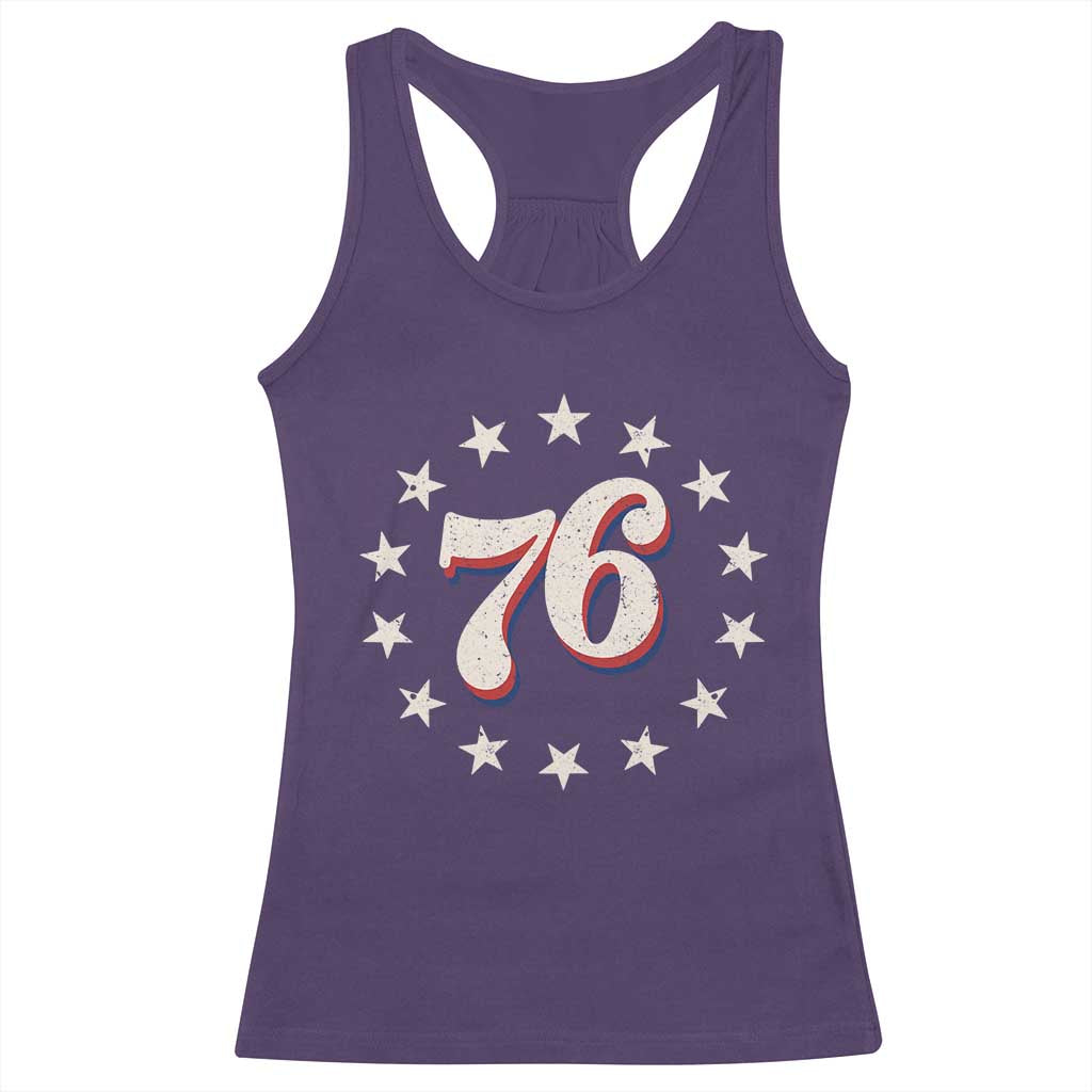 Patriotic Retro 76 American Flag Stars Circle Racerback Tank Top 1976 Milestone Birthday Graphic