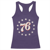 Patriotic Retro 76 American Flag Stars Circle Racerback Tank Top 1976 Milestone Birthday Graphic
