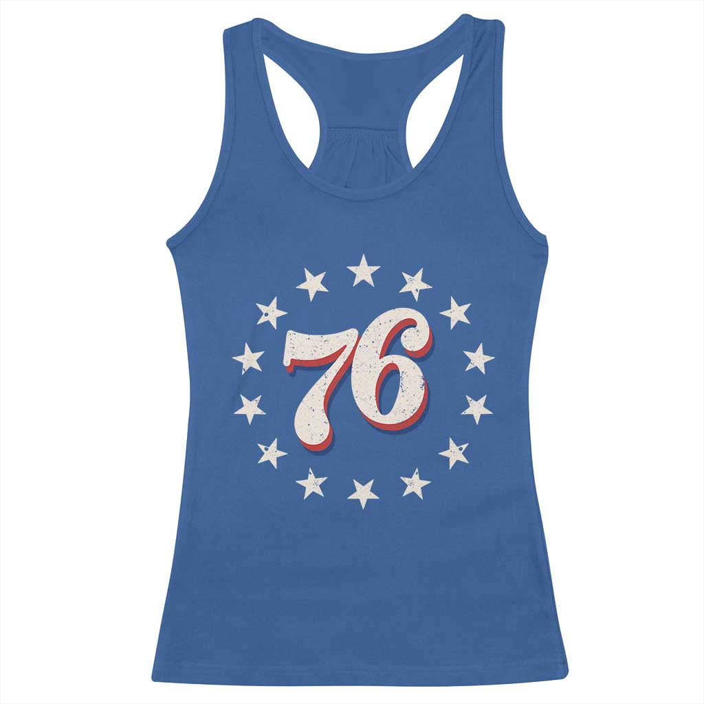 Patriotic Retro 76 American Flag Stars Circle Racerback Tank Top 1976 Milestone Birthday Graphic
