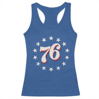 Patriotic Retro 76 American Flag Stars Circle Racerback Tank Top 1976 Milestone Birthday Graphic