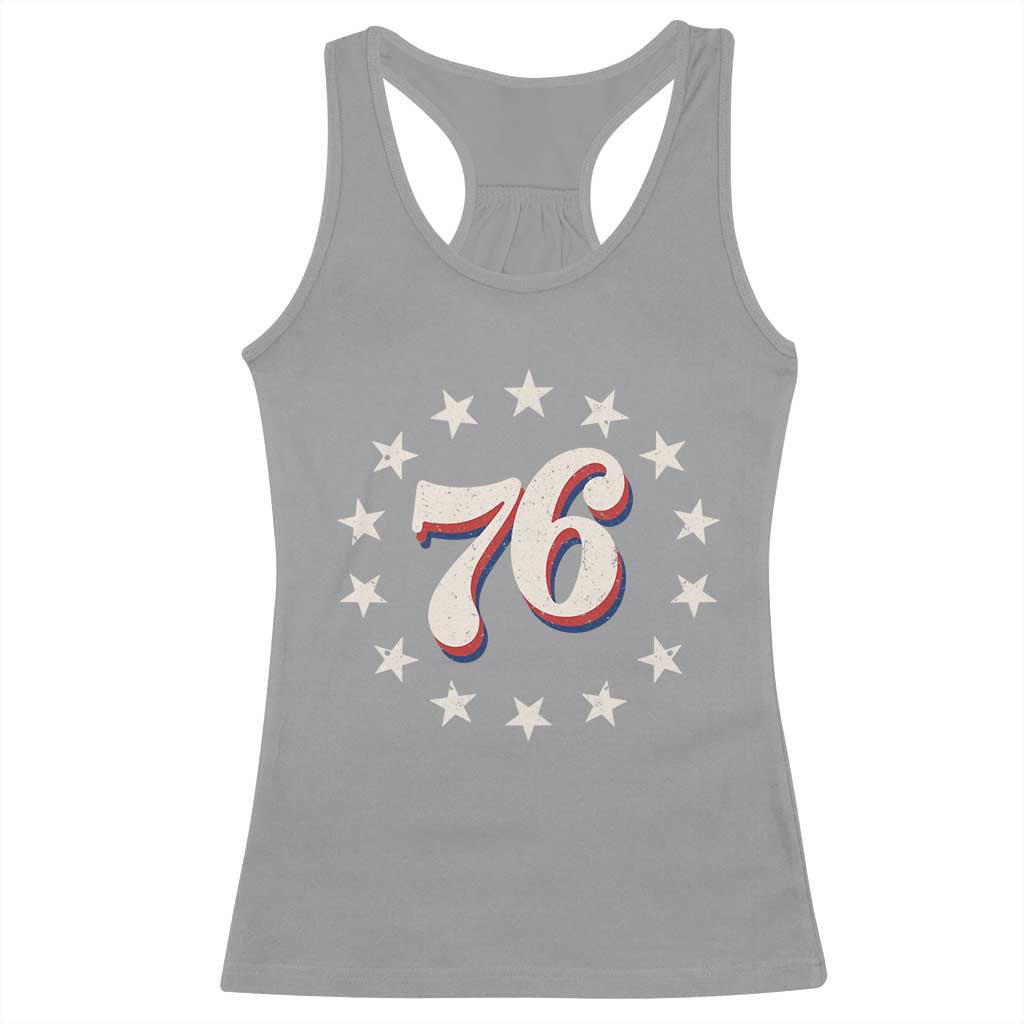 Patriotic Retro 76 American Flag Stars Circle Racerback Tank Top 1976 Milestone Birthday Graphic