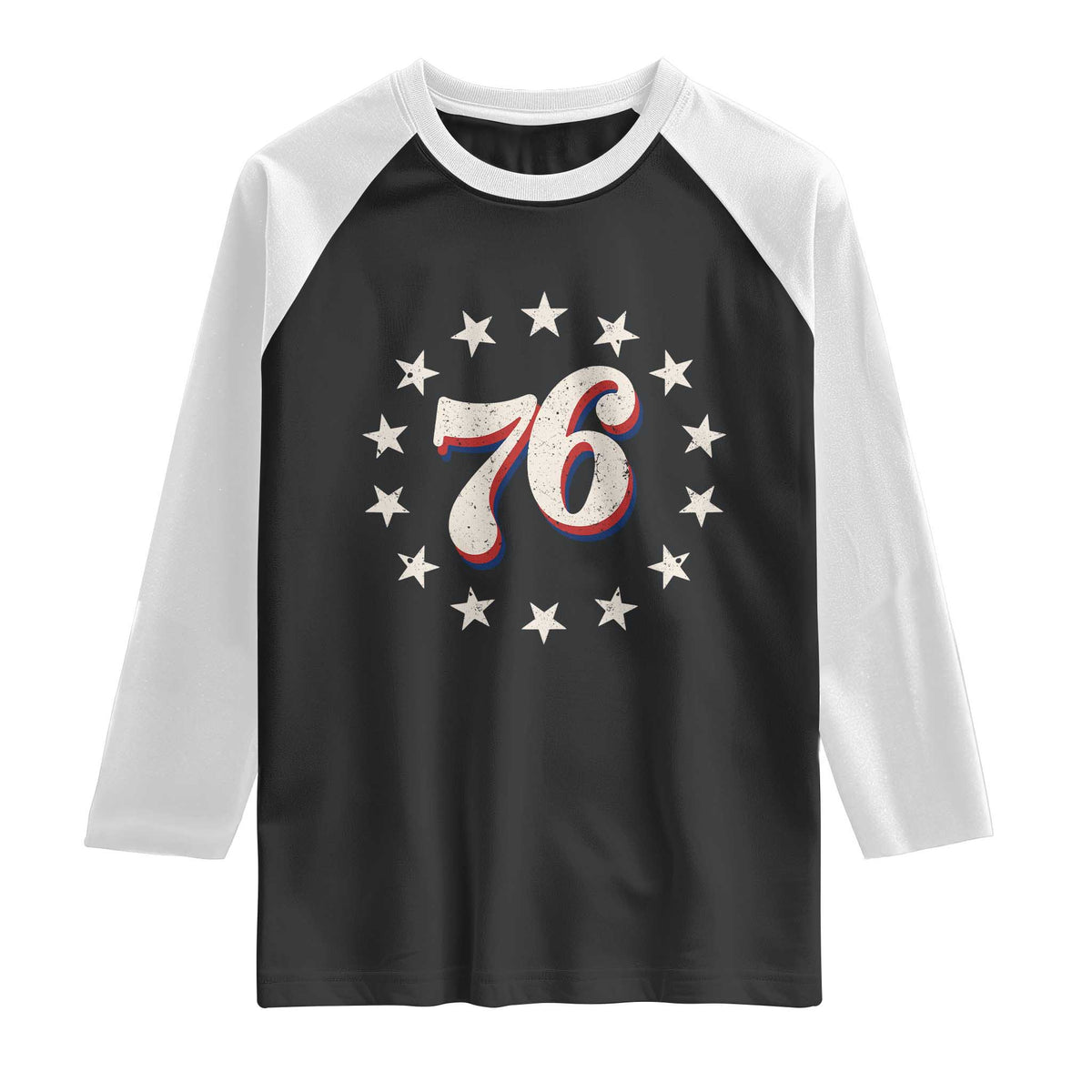 Patriotic Retro 76 American Flag Stars Circle Raglan Shirt 1976 Milestone Birthday Graphic