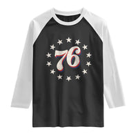 Patriotic Retro 76 American Flag Stars Circle Raglan Shirt 1976 Milestone Birthday Graphic