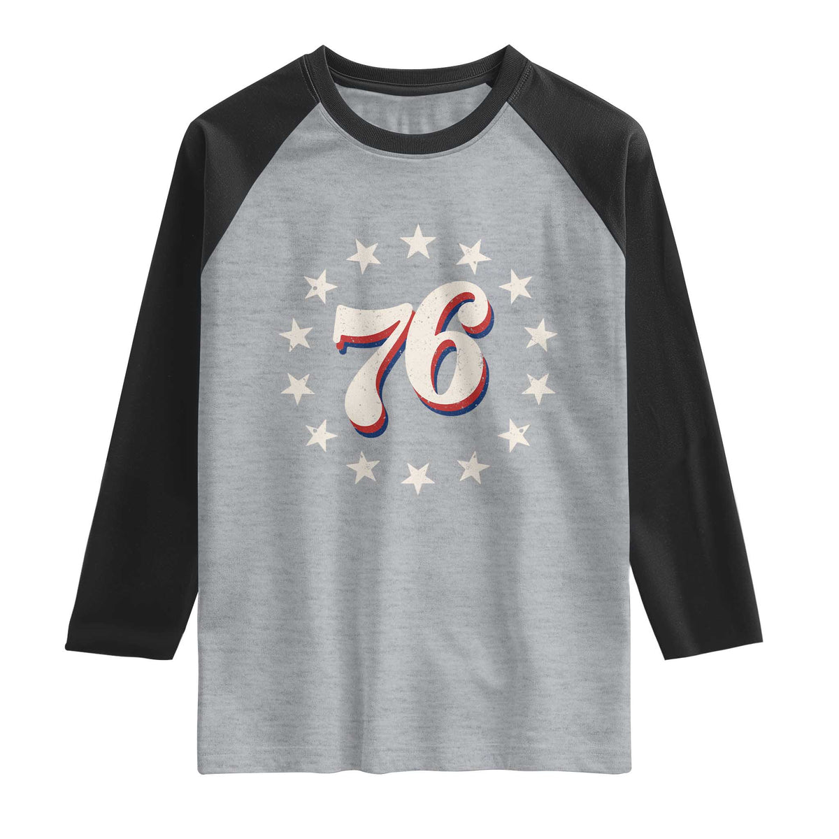 Patriotic Retro 76 American Flag Stars Circle Raglan Shirt 1976 Milestone Birthday Graphic