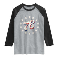 Patriotic Retro 76 American Flag Stars Circle Raglan Shirt 1976 Milestone Birthday Graphic