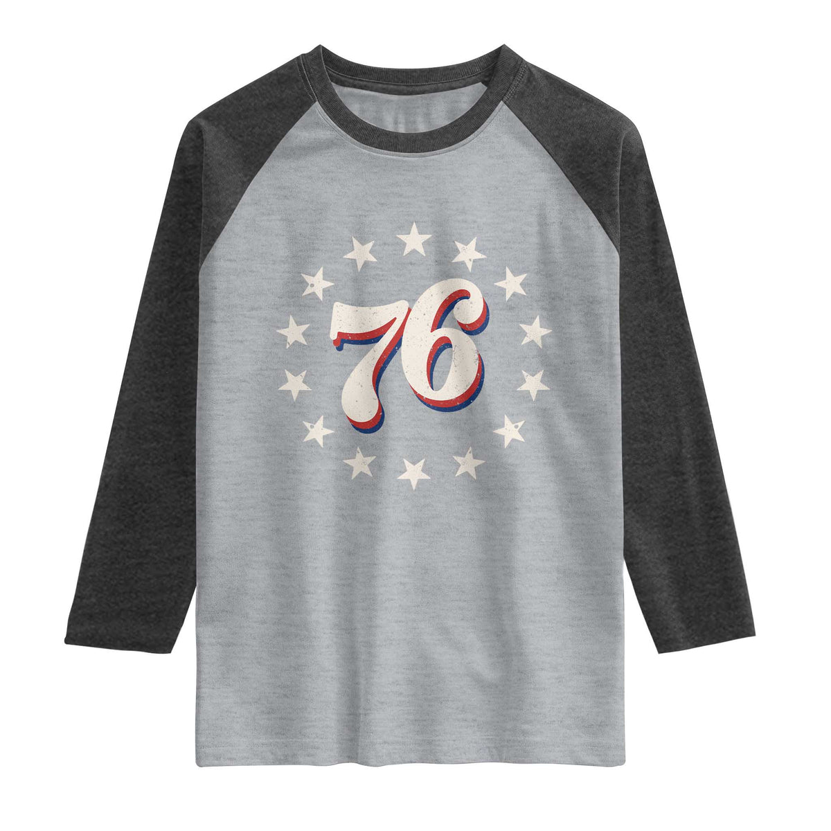 Patriotic Retro 76 American Flag Stars Circle Raglan Shirt 1976 Milestone Birthday Graphic