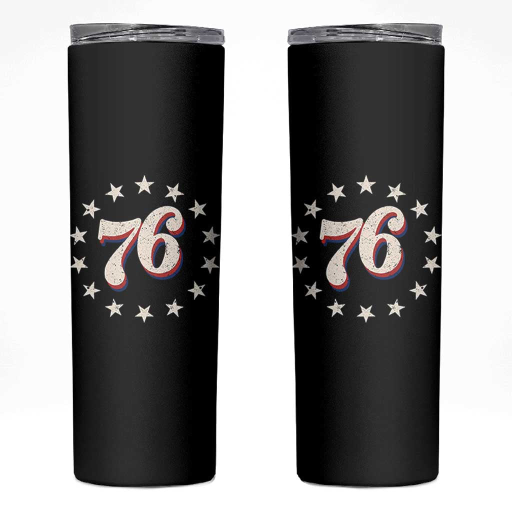 Patriotic Retro 76 American Flag Stars Circle Skinny Tumbler 1976 Milestone Birthday Graphic