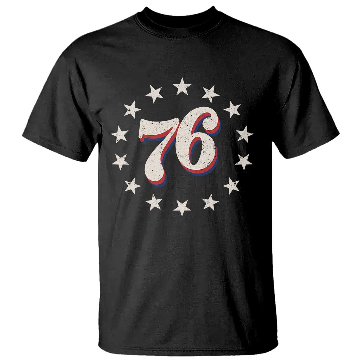 Patriotic Retro 76 American Flag Stars Circle T Shirt 1976 Milestone Birthday Graphic