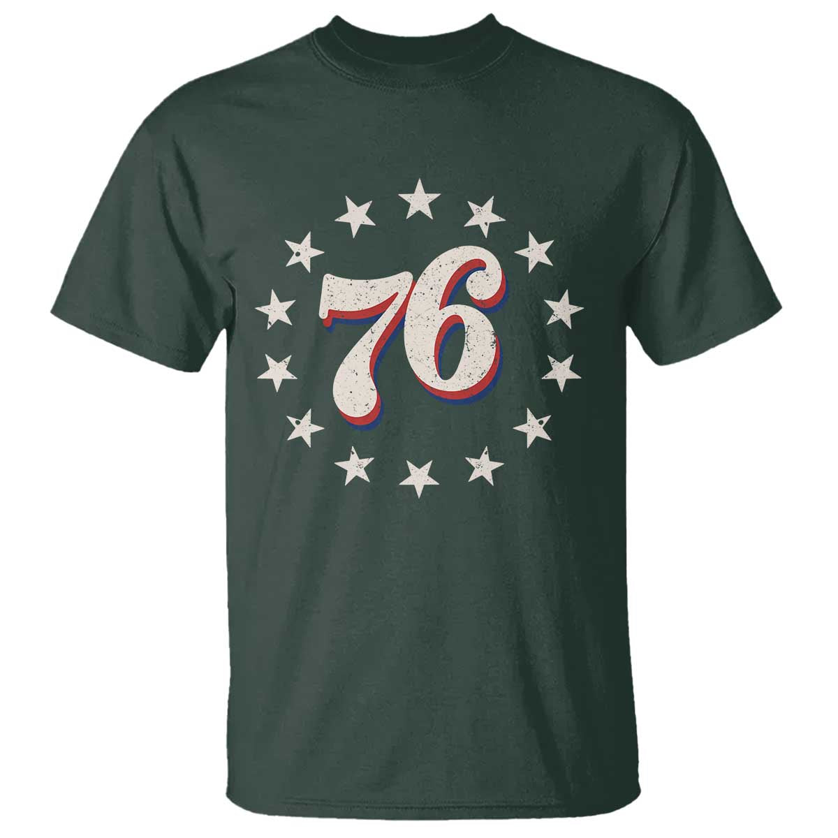 Patriotic Retro 76 American Flag Stars Circle T Shirt 1976 Milestone Birthday Graphic