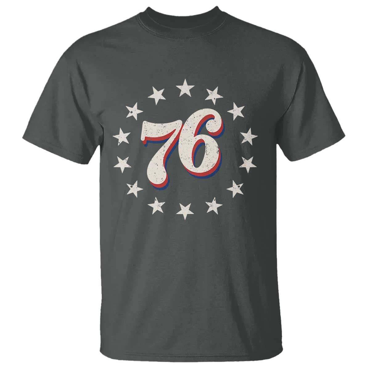 Patriotic Retro 76 American Flag Stars Circle T Shirt 1976 Milestone Birthday Graphic