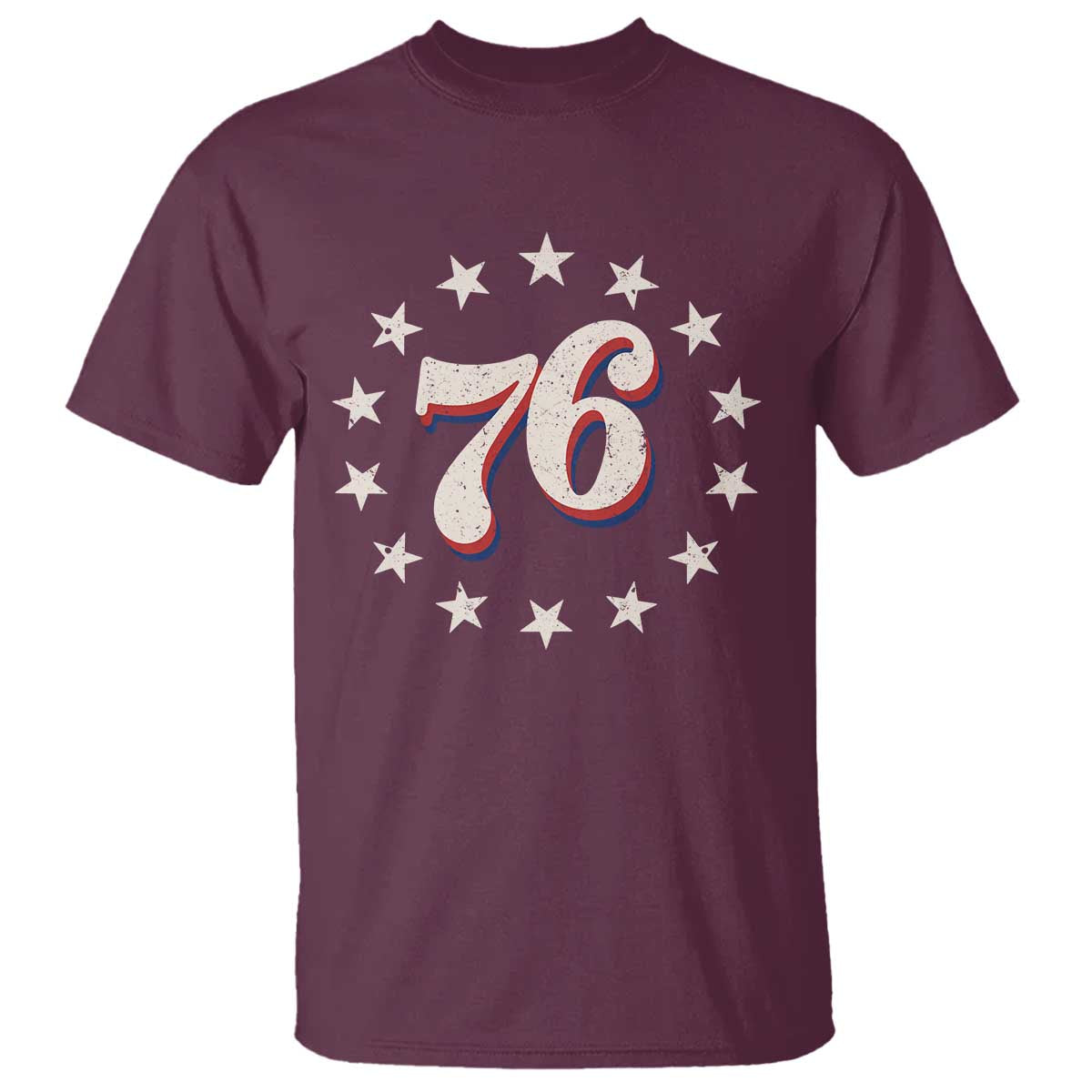 Patriotic Retro 76 American Flag Stars Circle T Shirt 1976 Milestone Birthday Graphic
