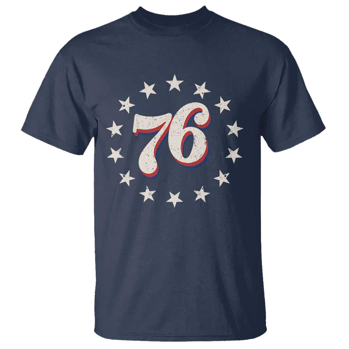 Patriotic Retro 76 American Flag Stars Circle T Shirt 1976 Milestone Birthday Graphic