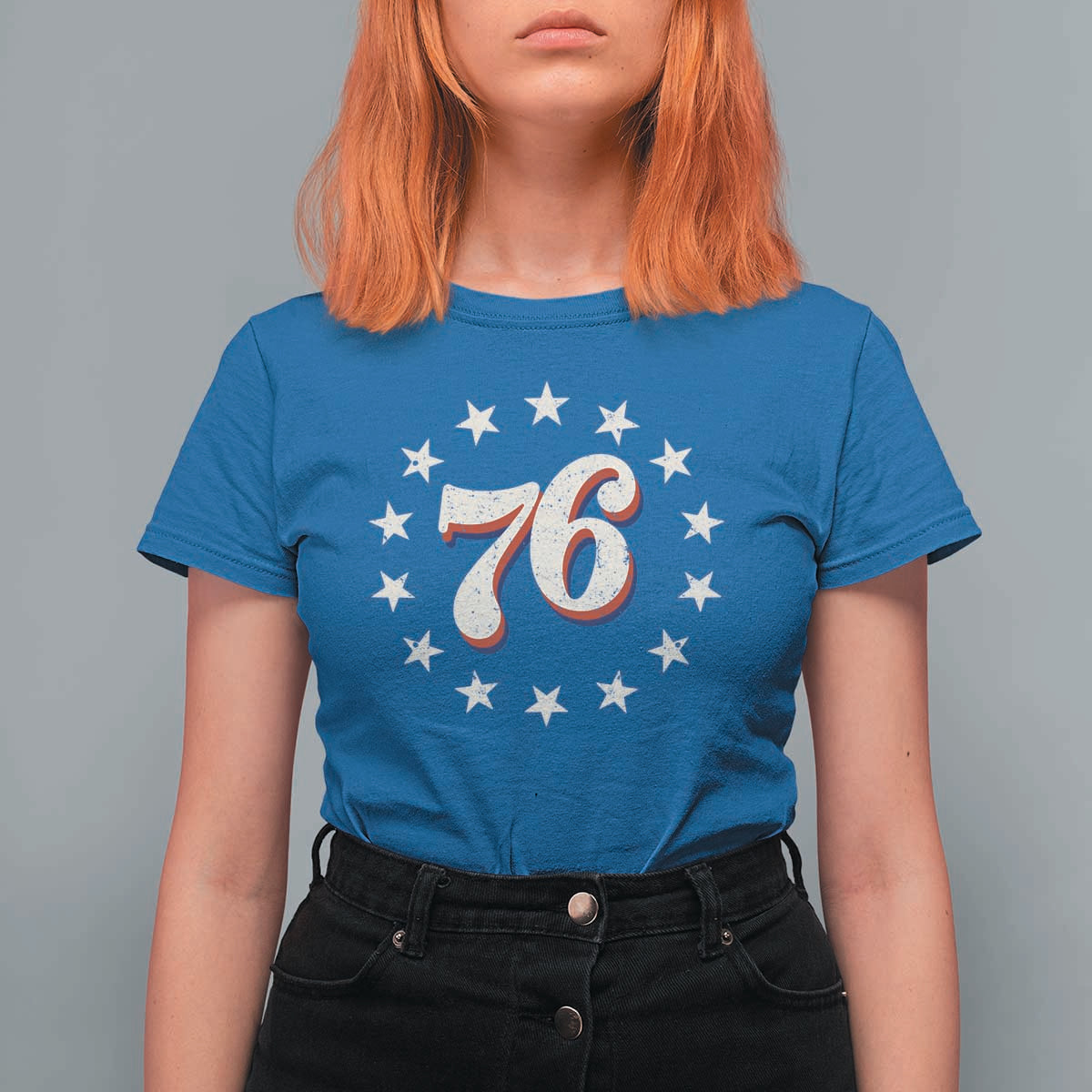 Patriotic Retro 76 American Flag Stars Circle T Shirt For Women 1976 Milestone Birthday Graphic