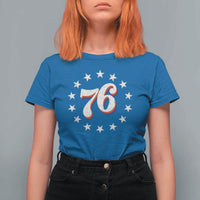 Patriotic Retro 76 American Flag Stars Circle T Shirt For Women 1976 Milestone Birthday Graphic